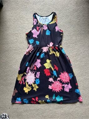 Women’s Floral Sleeveless Dress in Black with Multicolor Flowers